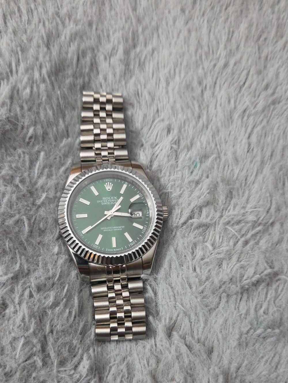 Rolex Datejust Silver Bracelet with Green Dial